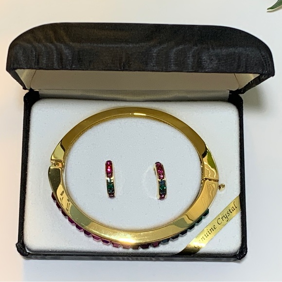 Multi-Color Austrian Crystal Bangle & Earrings Set - Picture 3 of 13